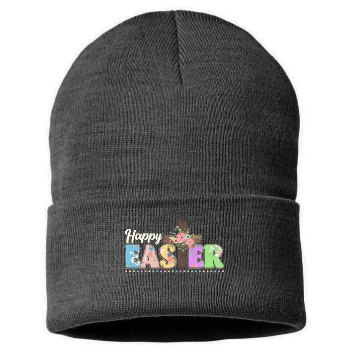 Happy Easter Flower Floral Cross Sustainable Knit Beanie