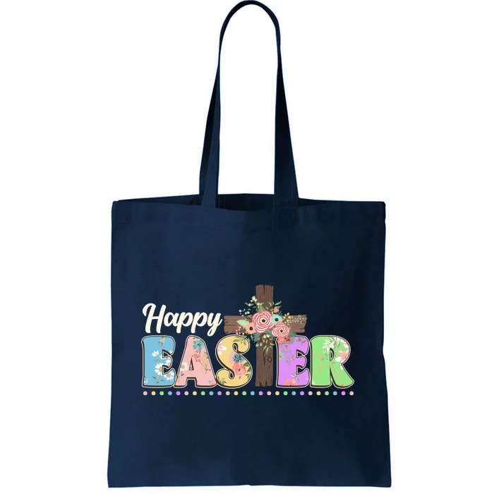 Happy Easter Flower Floral Cross Tote Bag