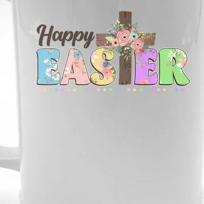 Happy Easter Flower Floral Cross Front & Back Beer Stein