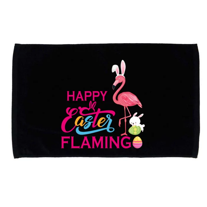 Happy Easter Flamigo Cute Bunny Flamingo Hunting Easter Eggs Gift Microfiber Hand Towel