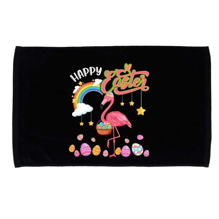 Happy Easter Flamingo With Eggs Basket Chocolate Eggs Hunt Meaningful Gift Microfiber Hand Towel