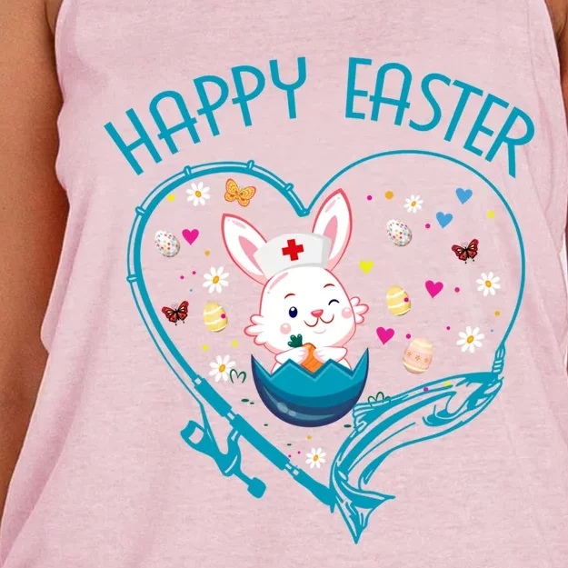 Happy Easter Fishing Bunny Easter Day Fishing Fisher Gift Women's Knotted Racerback Tank