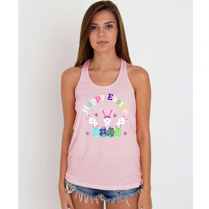 Happy Easter For Sunday School Or Egg Hunt Happy Easter Tee Funny Gift Women's Knotted Racerback Tank