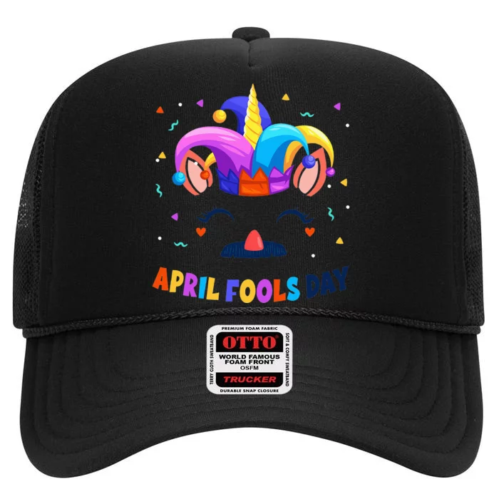 Happy Easter Fool's Day 1st April Unicorn Face High Crown Mesh Trucker Hat