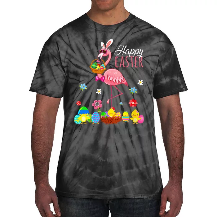 Happy Easter Flamingo With Easter Egg Basket Hunting Tie-Dye T-Shirt