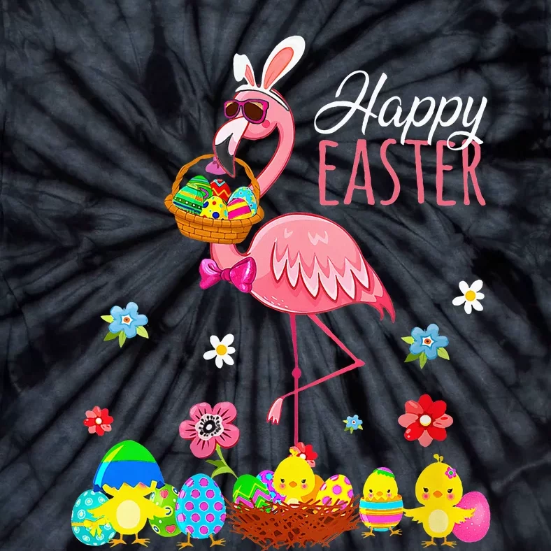 Happy Easter Flamingo With Easter Egg Basket Hunting Tie-Dye T-Shirt