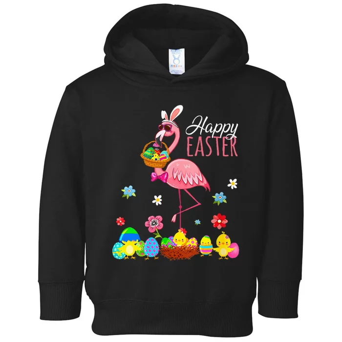 Happy Easter Flamingo With Easter Egg Basket Hunting Toddler Hoodie