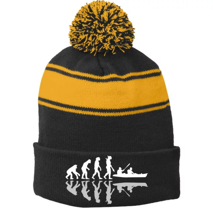 Human Evolution Funny Canoeing Humor River Adventure Stripe Pom Pom Beanie