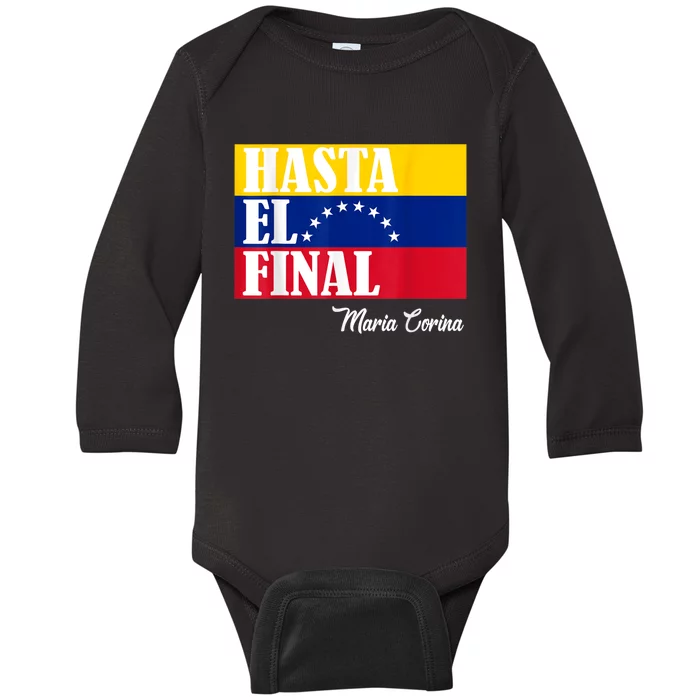 Hasta El Final Maria Corina Venezuela Libre Flag Baby Long Sleeve Bodysuit