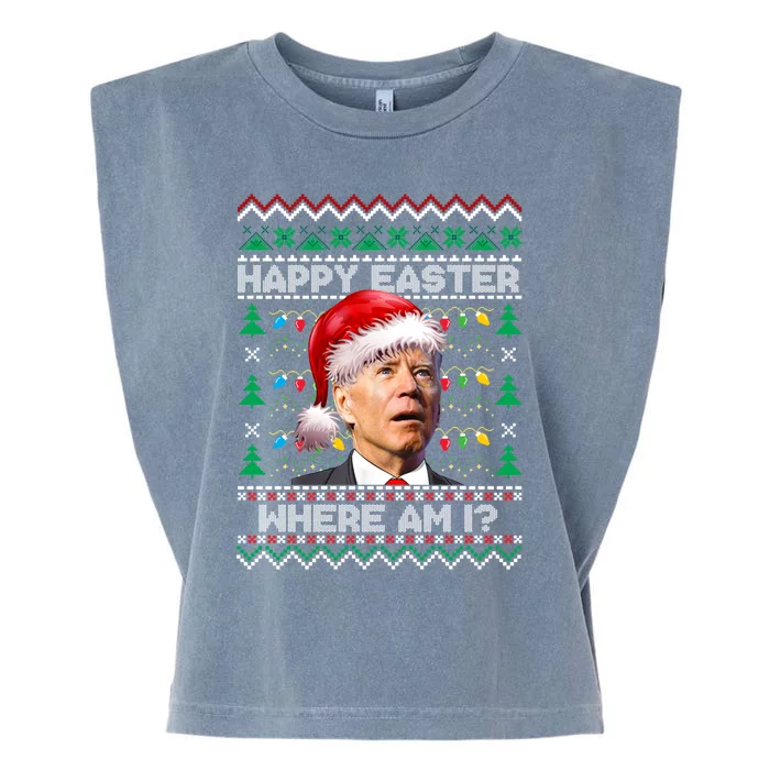 Happy Easter Funny Joe Biden Santa Ugly Christmas Sweater Meaningful Gift Garment-Dyed Women's Muscle Tee