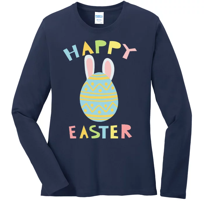 Happy Easter Funny Colorful Bunny Ears Egg Ladies Long Sleeve Shirt