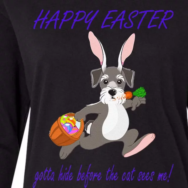 HAPPY EASTER FUNNY MINI SCHNAUZER BUNNY WITH BASKET Womens Cotton Relaxed Long Sleeve T-Shirt