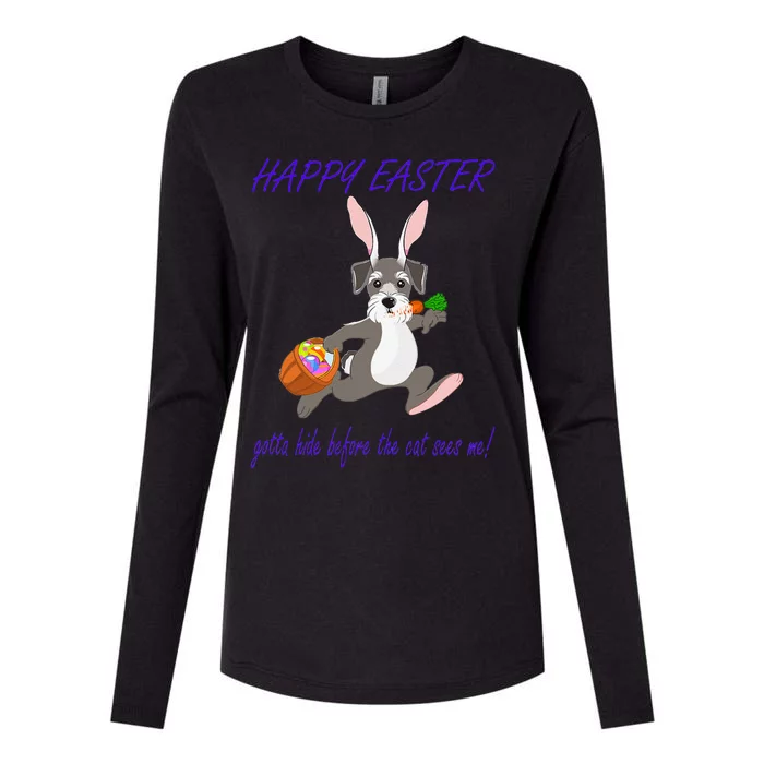 HAPPY EASTER FUNNY MINI SCHNAUZER BUNNY WITH BASKET Womens Cotton Relaxed Long Sleeve T-Shirt