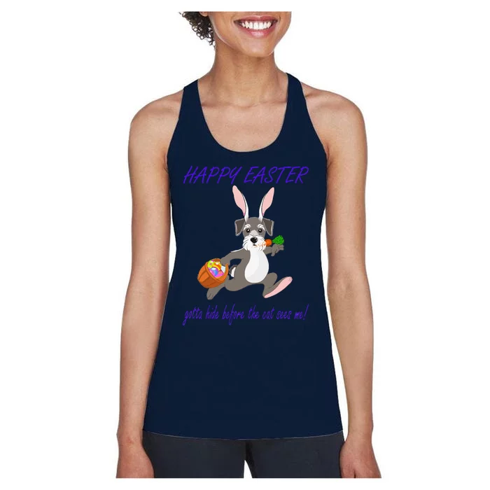 HAPPY EASTER FUNNY MINI SCHNAUZER BUNNY WITH BASKET Women's Racerback Tank