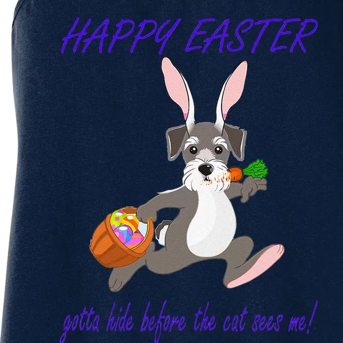 HAPPY EASTER FUNNY MINI SCHNAUZER BUNNY WITH BASKET Women's Racerback Tank