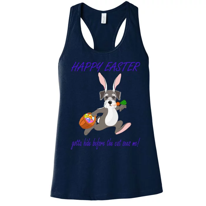 HAPPY EASTER FUNNY MINI SCHNAUZER BUNNY WITH BASKET Women's Racerback Tank