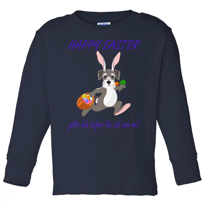 HAPPY EASTER FUNNY MINI SCHNAUZER BUNNY WITH BASKET Toddler Long Sleeve Shirt