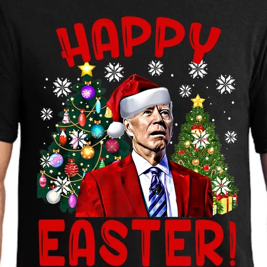 Happy Easter Funny Santa Joe Biden Confused Christmas Lights Gift Pajama Set