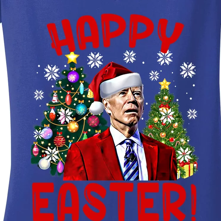 Happy Easter Funny Santa Joe Biden Confused Christmas Lights Gift Women's V-Neck T-Shirt