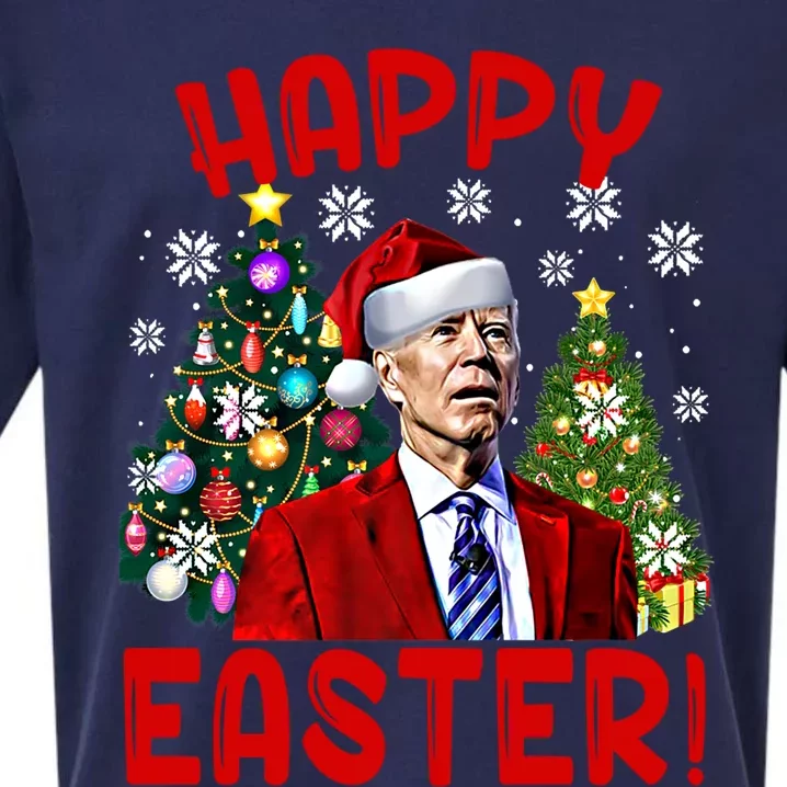 Happy Easter Funny Santa Joe Biden Confused Christmas Lights Gift Sueded Cloud Jersey T-Shirt