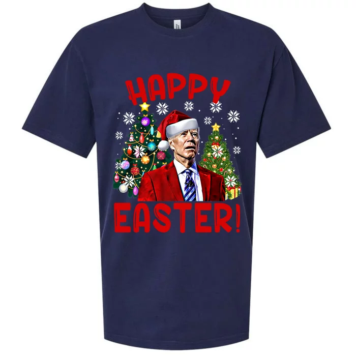 Happy Easter Funny Santa Joe Biden Confused Christmas Lights Gift Sueded Cloud Jersey T-Shirt