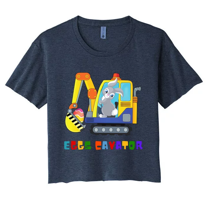 Happy Easter Funny Excavator Hunting Egg Women's Crop Top Tee