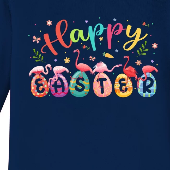 Happy Easter Group Cute Flamingos Hunting Chocolate Eggs Gift Baby Long Sleeve Bodysuit