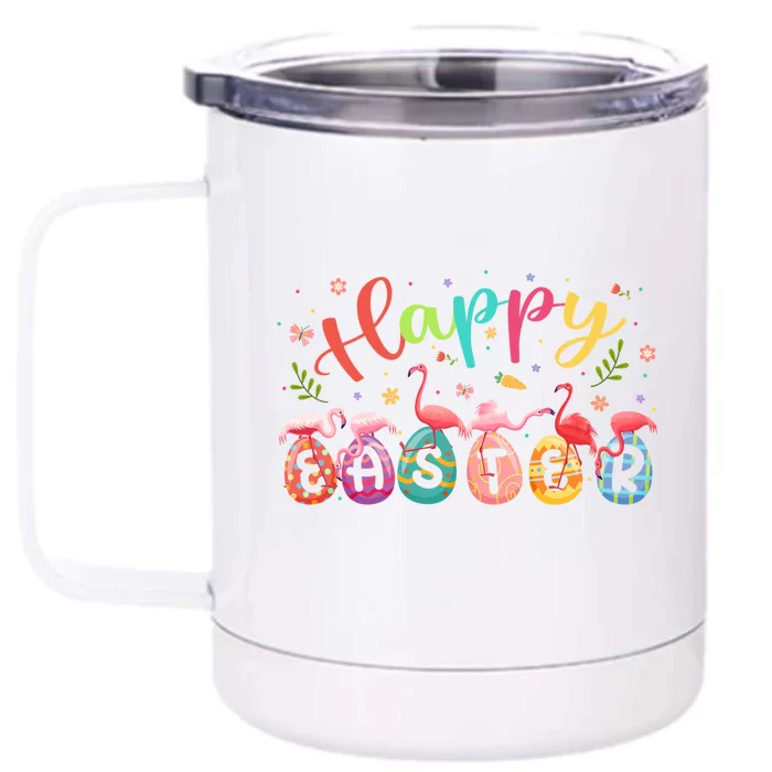 Happy Easter Group Cute Flamingos Hunting Chocolate Eggs Gift Front & Back 12oz Stainless Steel Tumbler Cup