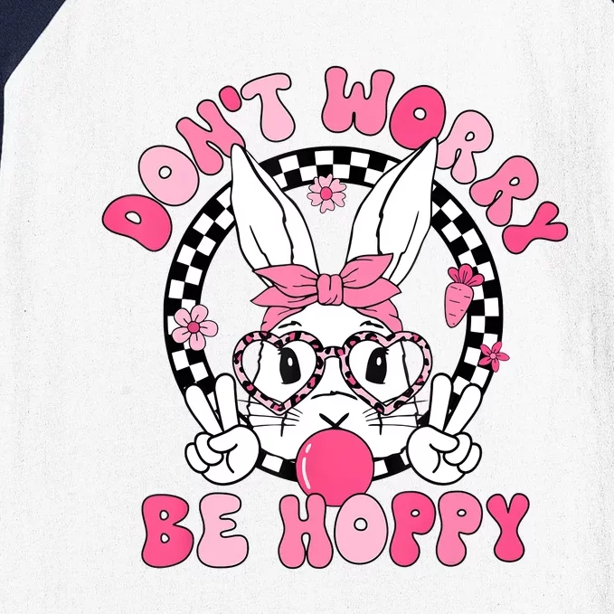 Happy Easter Groovy Bunny Face DonT Worry Be Hoppy Baseball Sleeve Shirt