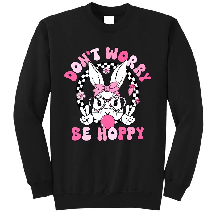 Happy Easter Groovy Bunny Face Dont Worry Be Hoppy Women Tall Sweatshirt