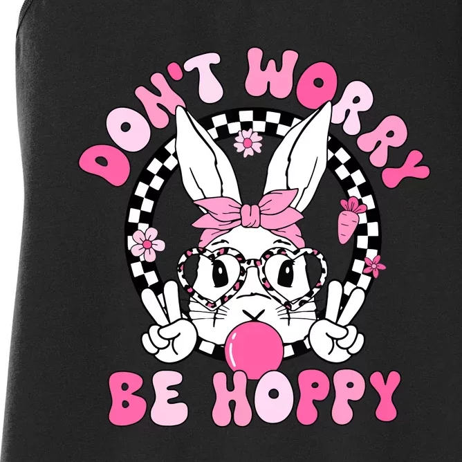 Happy Easter Groovy Bunny Face Dont Worry Be Hoppy Women Women's Racerback Tank