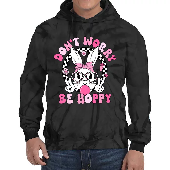 Happy Easter Groovy Bunny Face Dont Worry Be Hoppy Women Tie Dye Hoodie