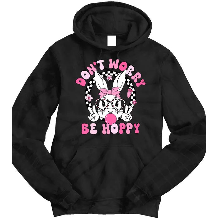 Happy Easter Groovy Bunny Face Dont Worry Be Hoppy Women Tie Dye Hoodie