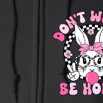 Happy Easter Groovy Bunny Face Dont Worry Be Hoppy Women Full Zip Hoodie