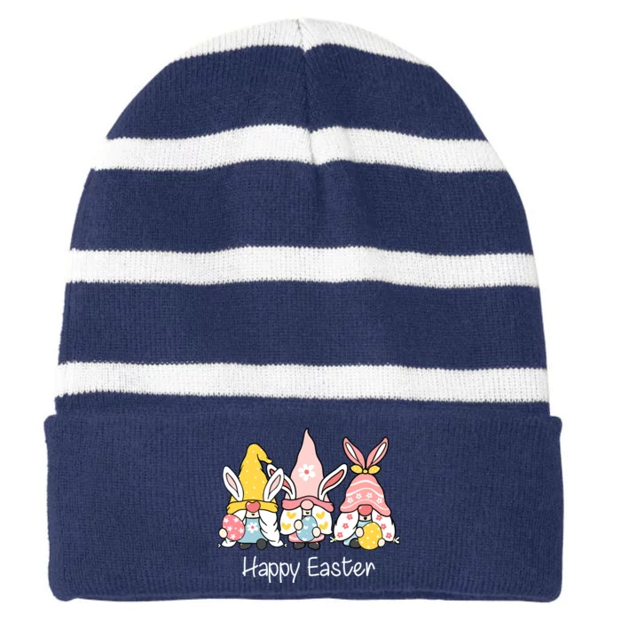 Happy Easter Gnome Holiday Cute Gift Striped Beanie with Solid Band