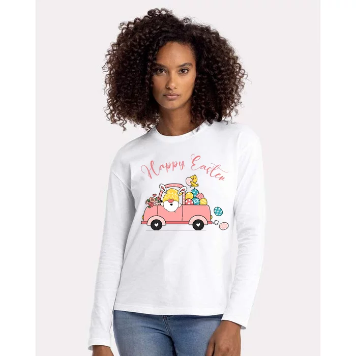 Happy Easter Gnome Truck Holiday Womens Cotton Relaxed Long Sleeve T-Shirt