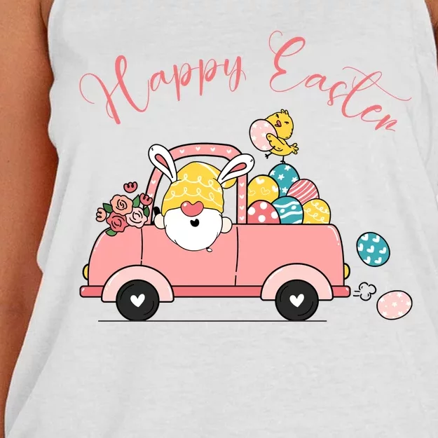 Happy Easter Gnome Truck Holiday Women's Knotted Racerback Tank