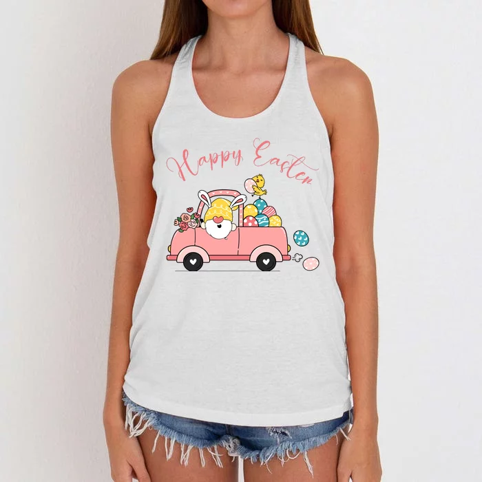 Happy Easter Gnome Truck Holiday Women's Knotted Racerback Tank