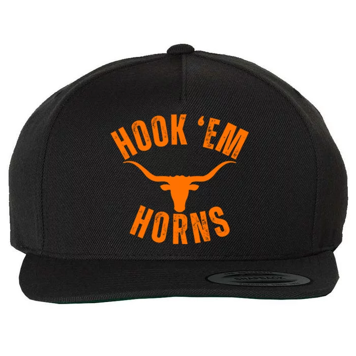 Hook Em Horns Texas Bull Head Wool Snapback Cap