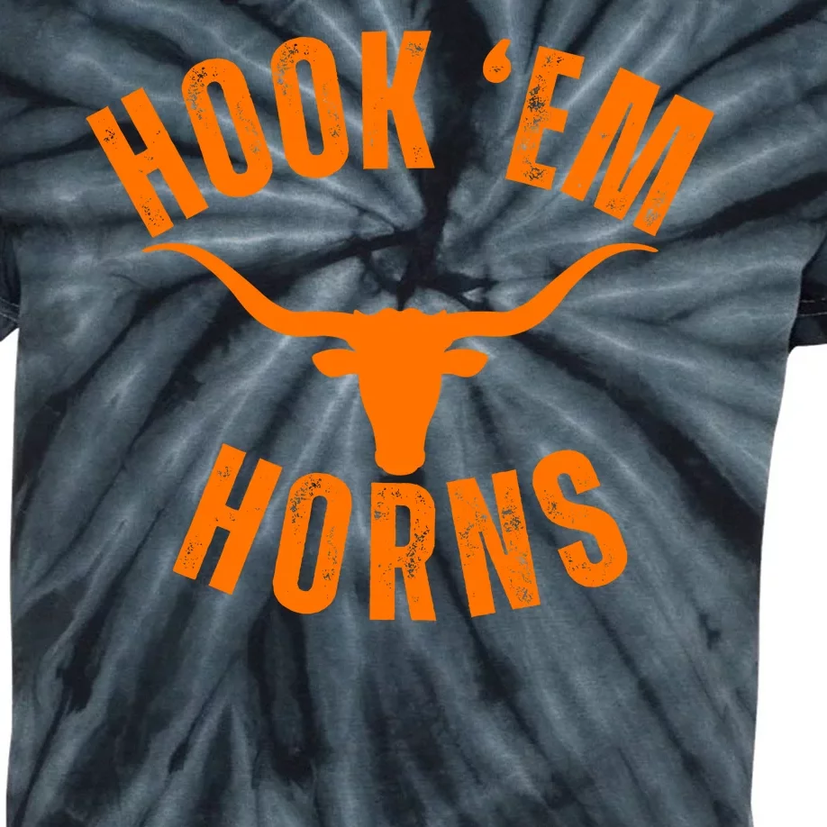 Hook Em Horns Texas Bull Head Kids Tie-Dye T-Shirt