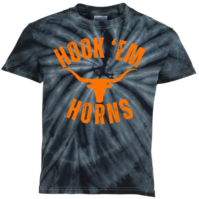 Hook Em Horns Texas Bull Head Kids Tie-Dye T-Shirt