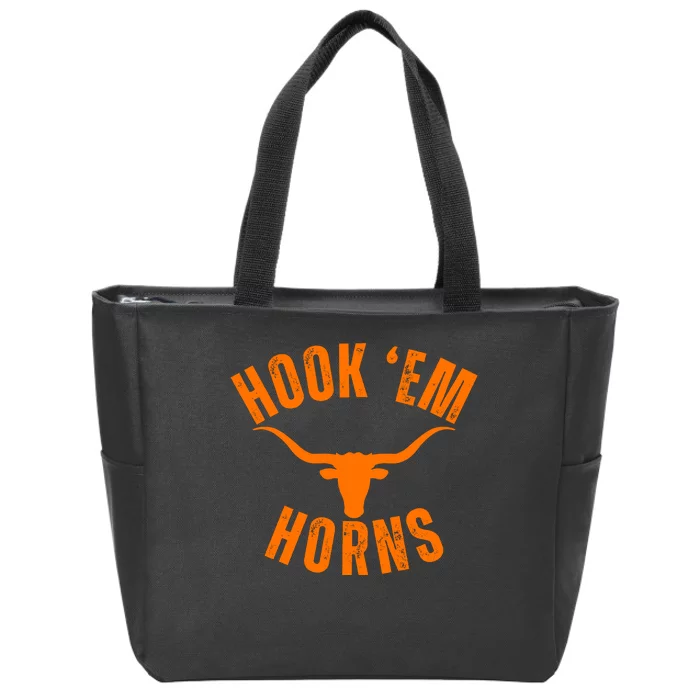 Hook Em Horns Texas Bull Head Zip Tote Bag