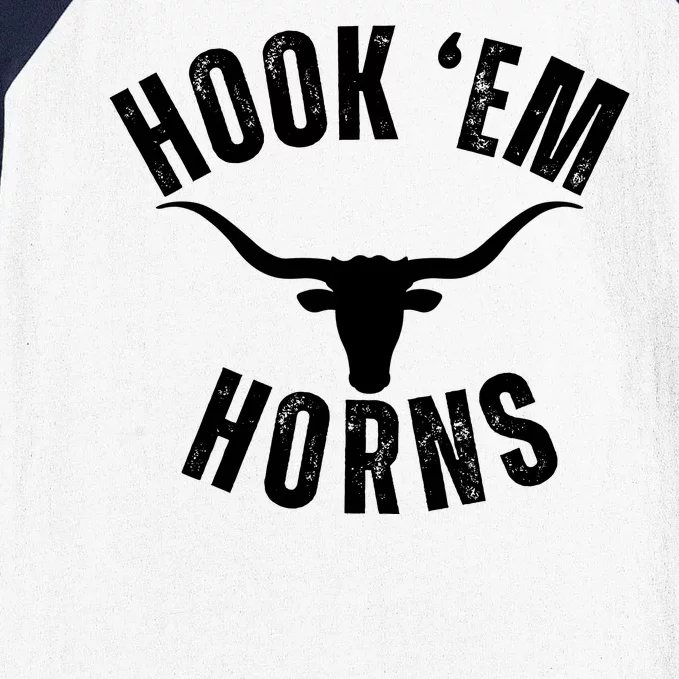 Hook Em Horns Texas Bull Head Baseball Sleeve Shirt