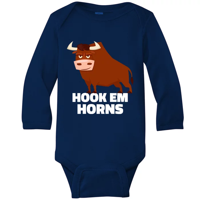 Hook Em Horns Texas Bull Head Baby Long Sleeve Bodysuit