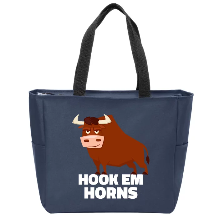 Hook Em Horns Texas Bull Head Zip Tote Bag