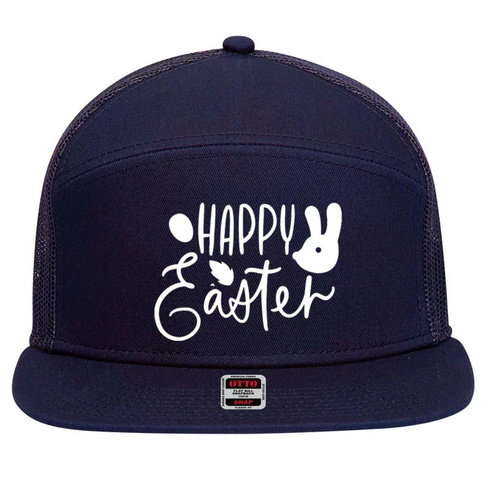 Happy Easter Holiday Bunny 7 Panel Mesh Trucker Snapback Hat