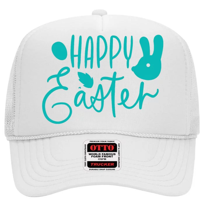 Happy Easter Holiday Bunny High Crown Mesh Trucker Hat