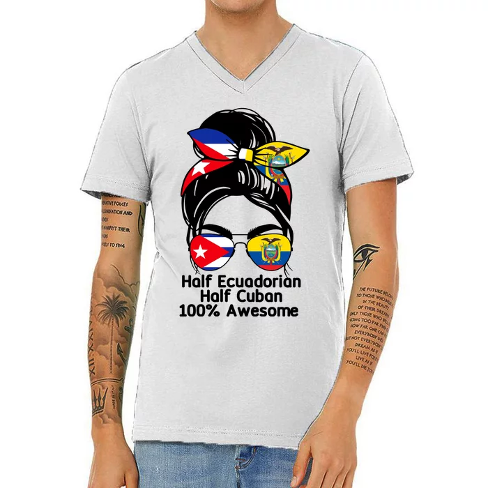 Half Ecuadorian Half Cuban 100 Percent Awesome V-Neck T-Shirt