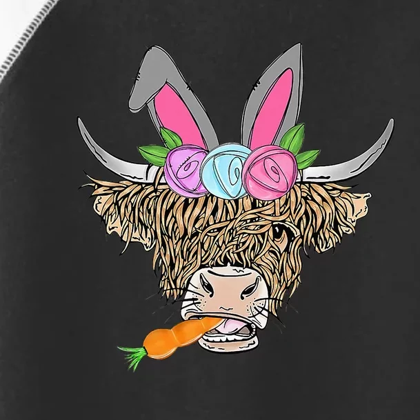 Happy Easter heifer highland cow with bunny ears carrot egg Toddler Fine Jersey T-Shirt