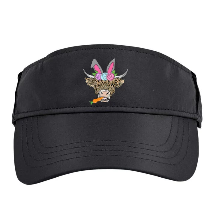 Happy Easter heifer highland cow with bunny Adult Drive Performance Visor